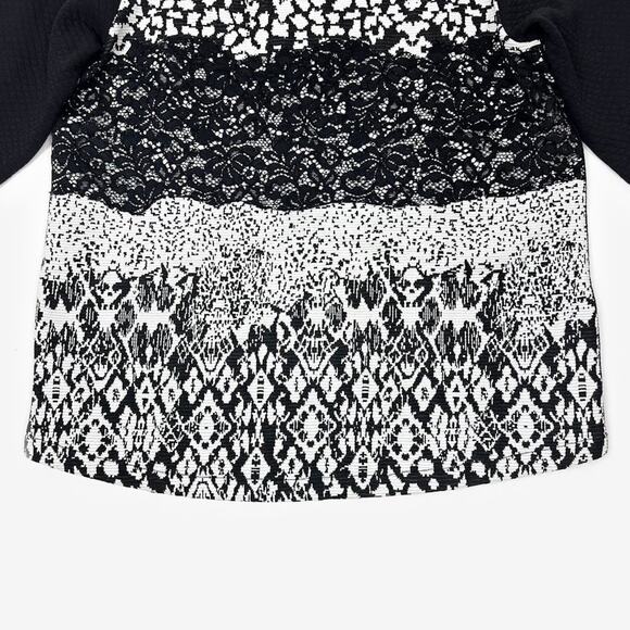 Reiss Melinda Mixed Media Top Small Black White Cotton Blend Lace Abstract - Picture 10 of 13